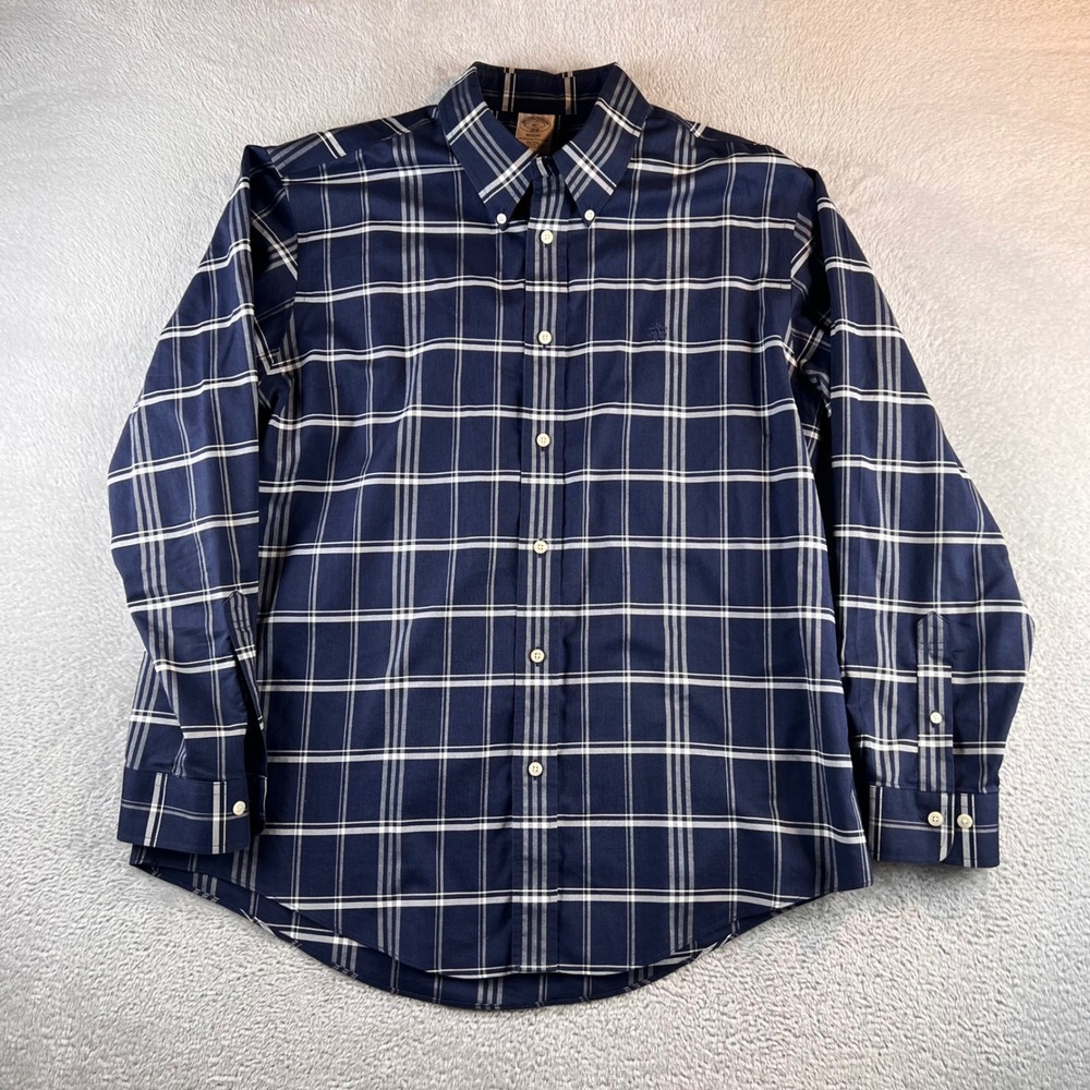 Brooks Brothers Regent Oxford Supima Cotton Plaid Button Down Shirt Navy XL